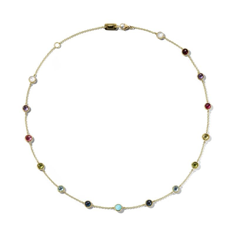 18k Yellow Gold 15 Stone Rainbow Necklace
