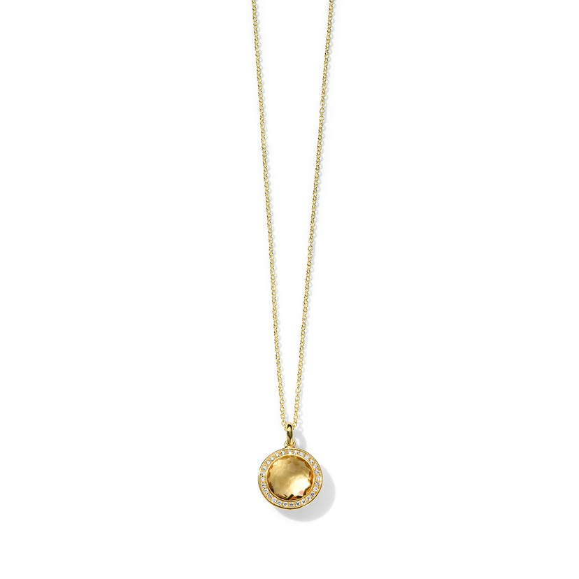 Honey Citrine Mini Pendant Necklace in 18K Gold with Diamonds