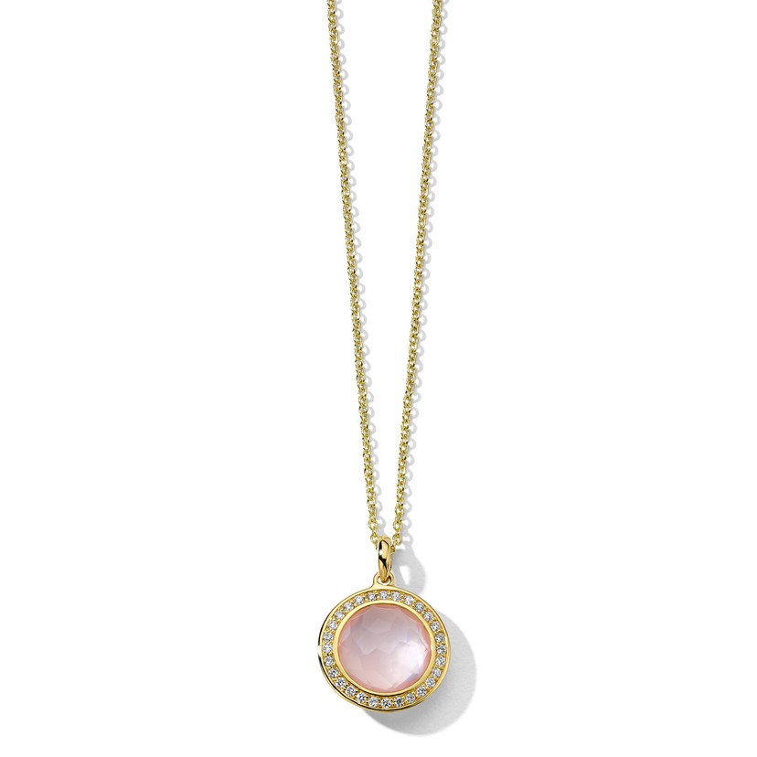 Rose Quartz Mini Pendant Necklace in 18K Gold with Diamonds