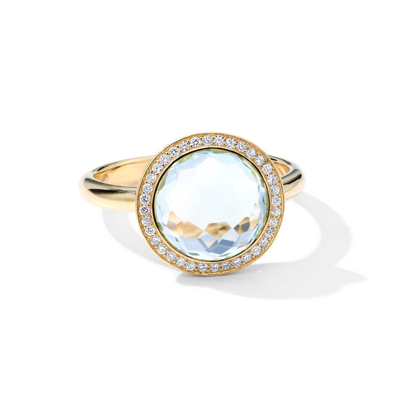 Mini Blue Topaz Ring in 18K Gold with Diamonds