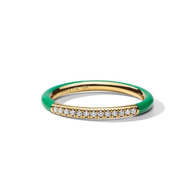 18k Yellow Gold Stardust Green Ceramic Diamond Ring