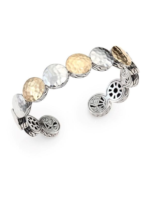 Silver and 18k Yellow Gold Palu Hammered Disc Cuff Bracelet