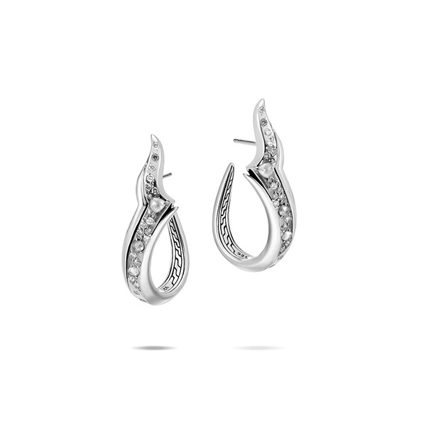 Silver Lahar Diamond Grey J Hoop Earrings