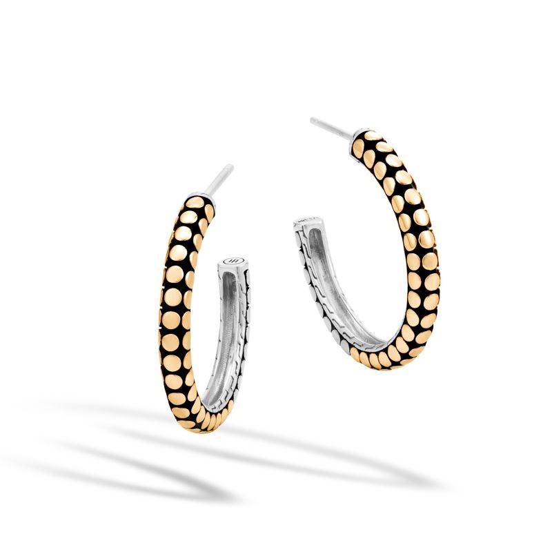 Silver and 18k Yellow Gold Small Dot Hoop Earrings
