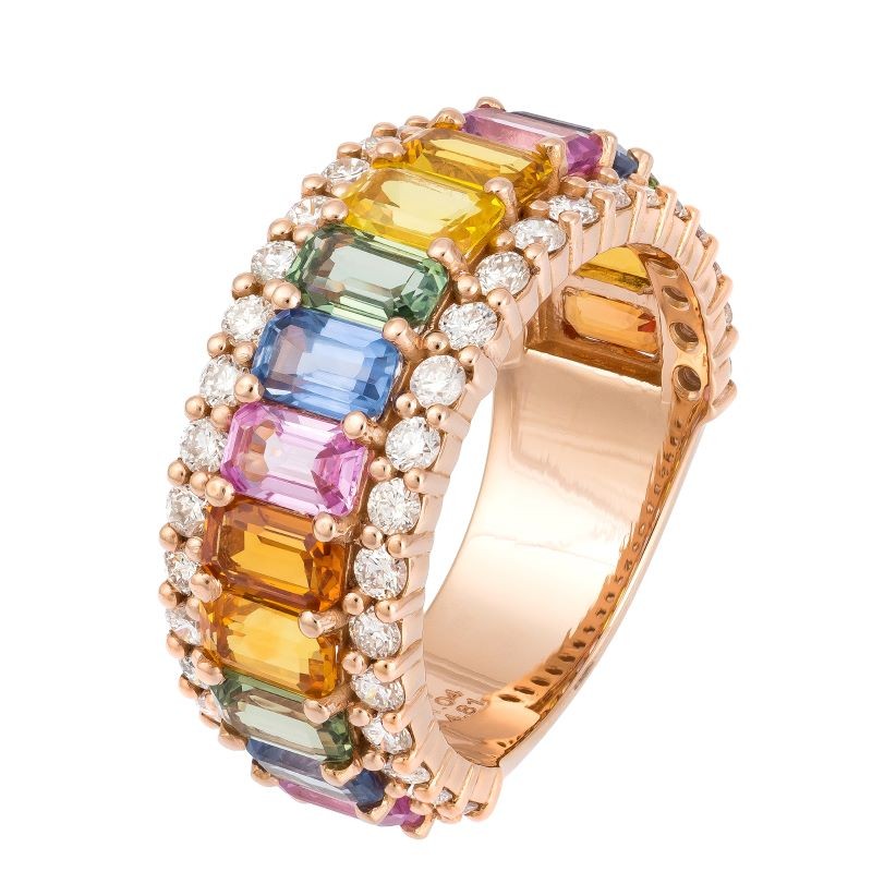 18k Rose Gold Rainbow Sapphire Ring