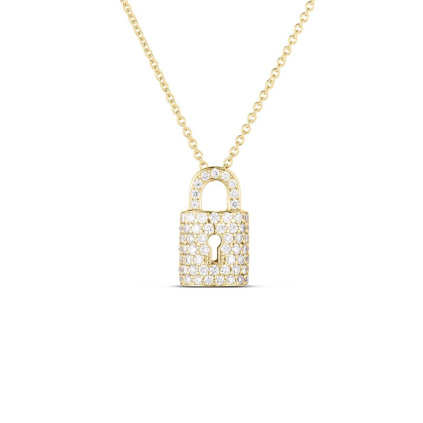 18k Yellow Gold Diamond Lock Necklace