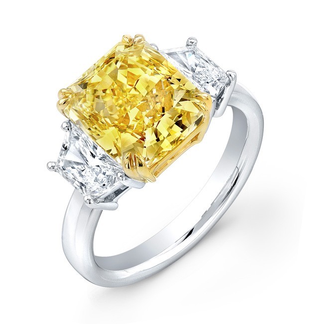 Platinum and 18k Yellow Gold Radiant Fancy Yellow Diamond Ring