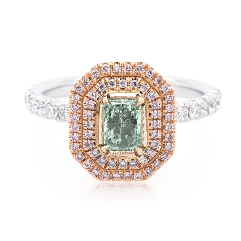Green & Pink Diamond  Pave Ring