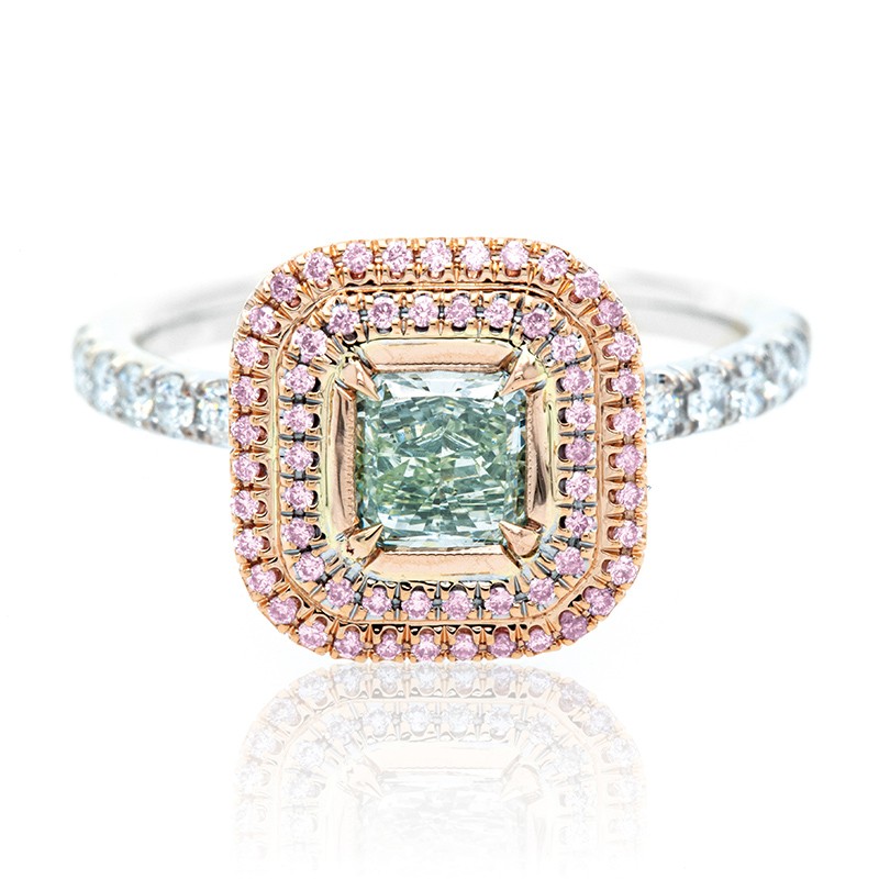 Green & Pink Diamond Halo Ring