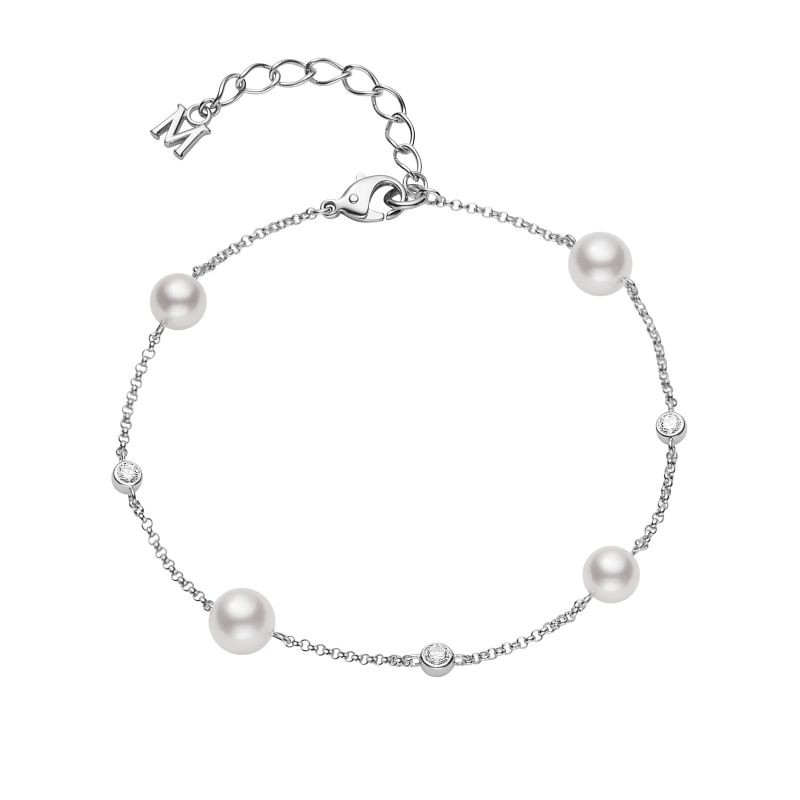 18k White Gold Akoya Pearl Chain Bracelet