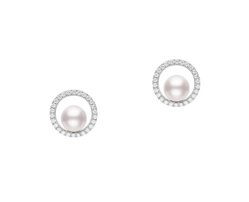 18k White Gold Akoya Peal Diamond Circle Earrings
