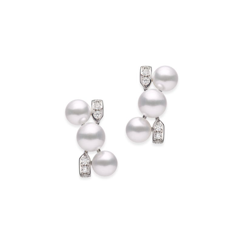 18k White Gold Akoya Pearl Diamond X Earrings