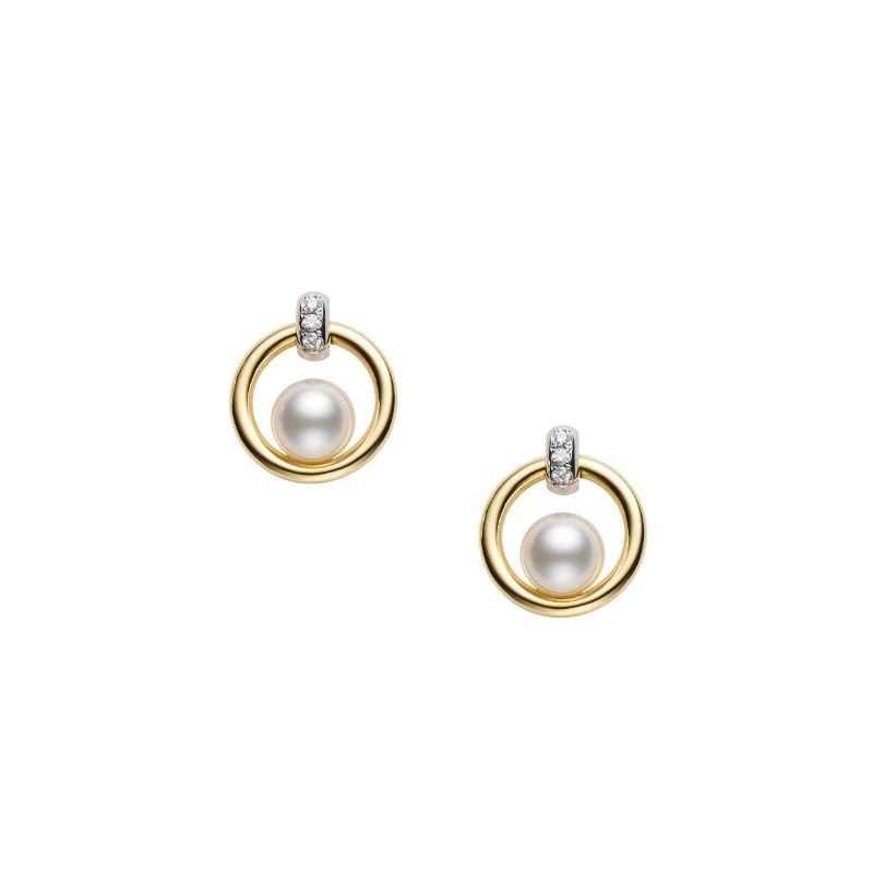 18k Two Tone Akoya Pearl Diamond Earrings