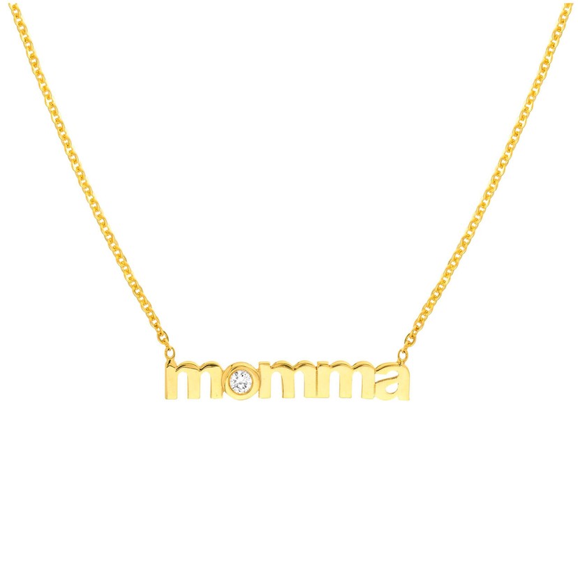 14K Yellow Gold "Momma" Nameplate Necklace