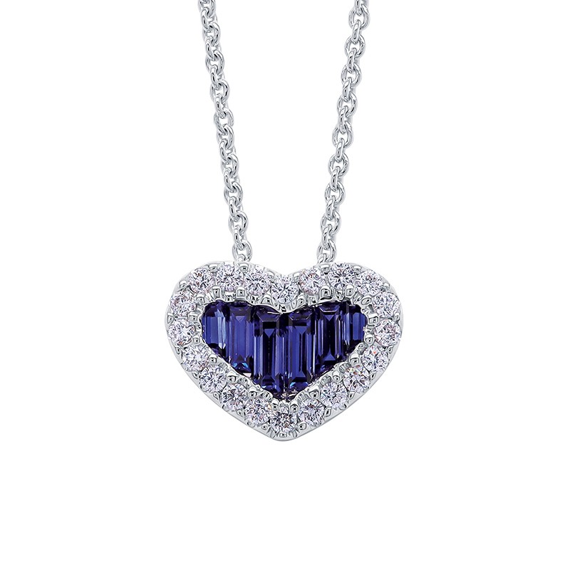 18k White Gold Sapphire Diamond Heart Necklace