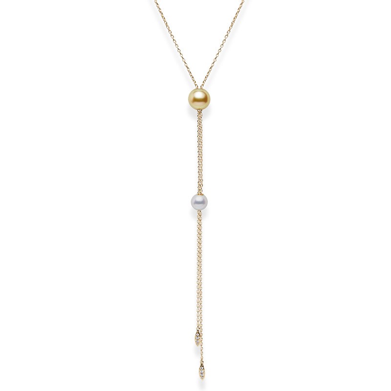 18k Yellow Gold Multi Akoya Pearl Diamond Necklace