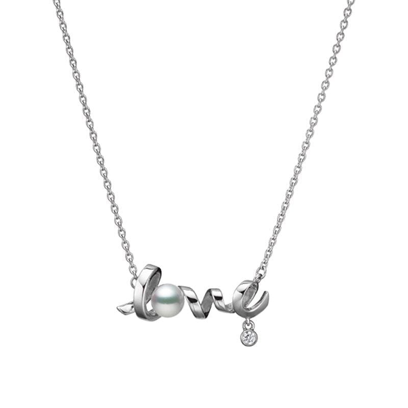 18k White Gold Pearl Diamond Love Necklace