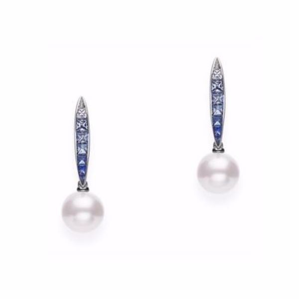18k White Gold Ocean Akoya Pearl Ombre Sapphire Earrings