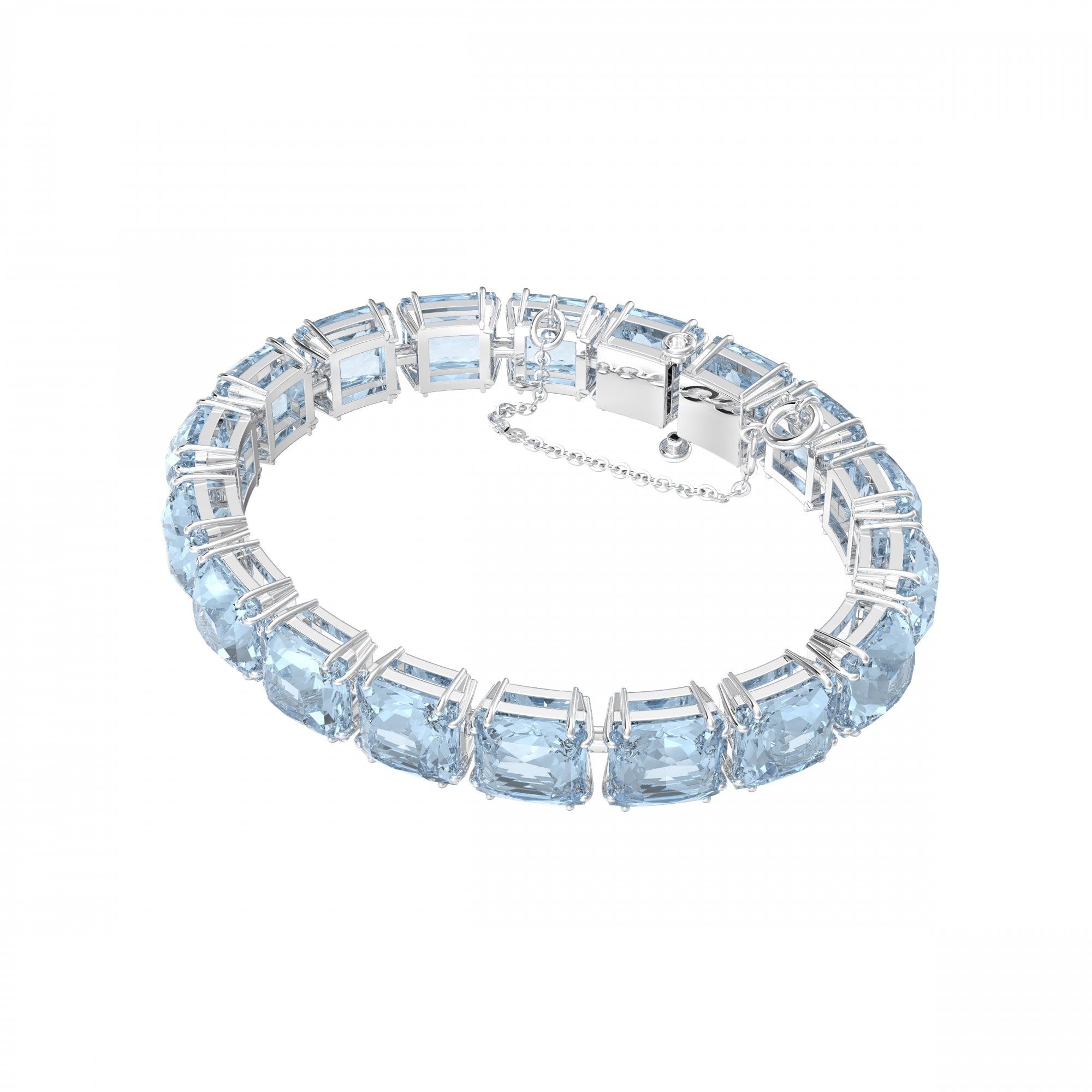 Millenia Rhodium Plated Aqua Square Cut Crystal Bracelet