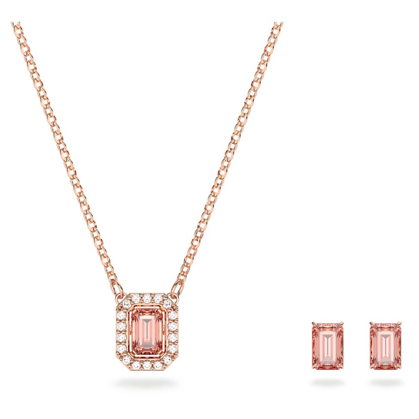 Millenia Pink Octagonal Crystal Matching Necklace and Earrings Set