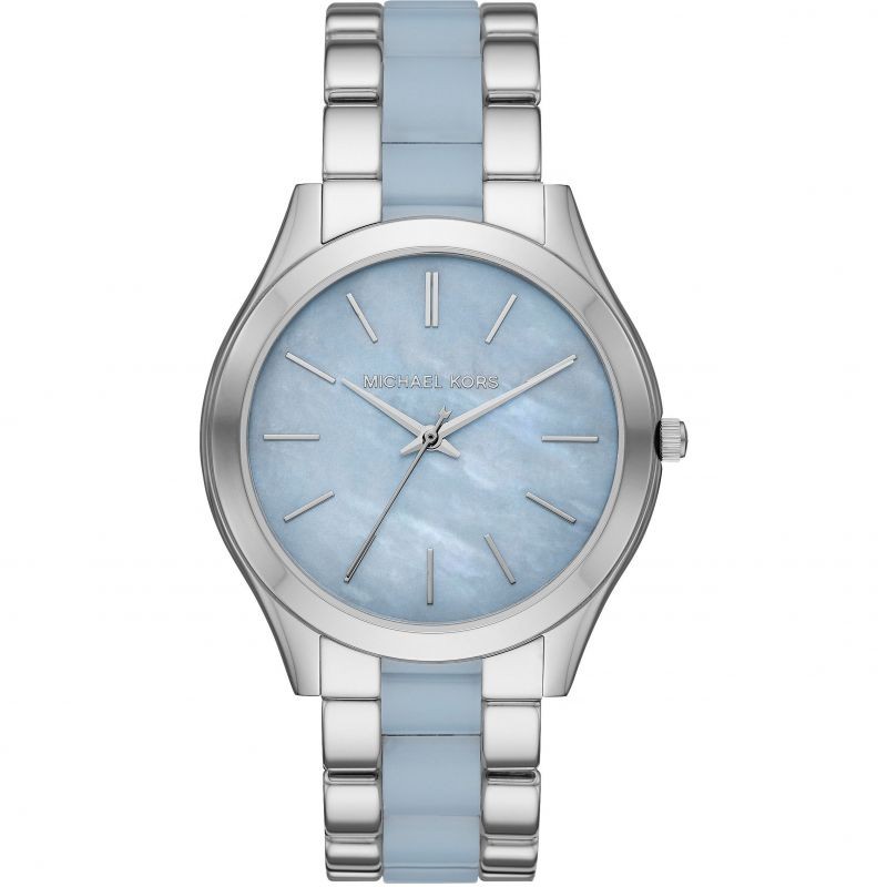 Sterling Silver Tone Blue Mother of Pearl Acetate Watch