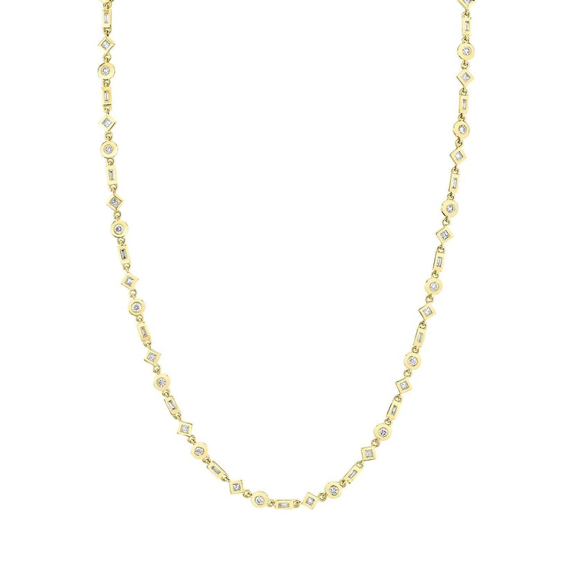 14k Yellow Gold Mixed Shape Tennis Necklace