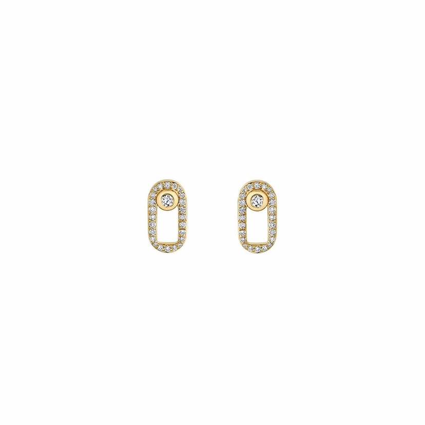 14k Yellow Gold Pave Singleton Stud Earrings