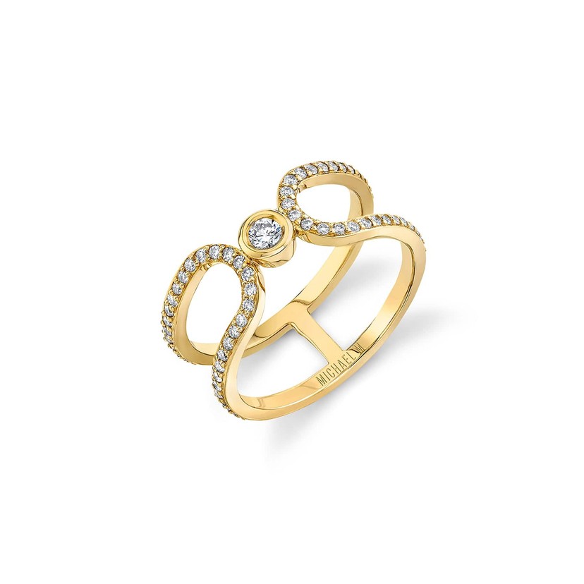 14k Yellow Gold Pave Alignment Ring