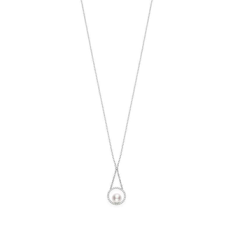 18k White Gold Akoya Pearl Diamond Circle Necklace