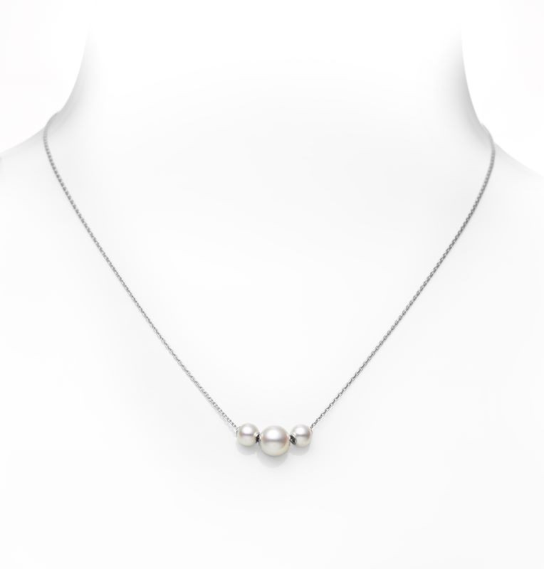 18k White Gold 3 Akoya Pearl Chain Necklace