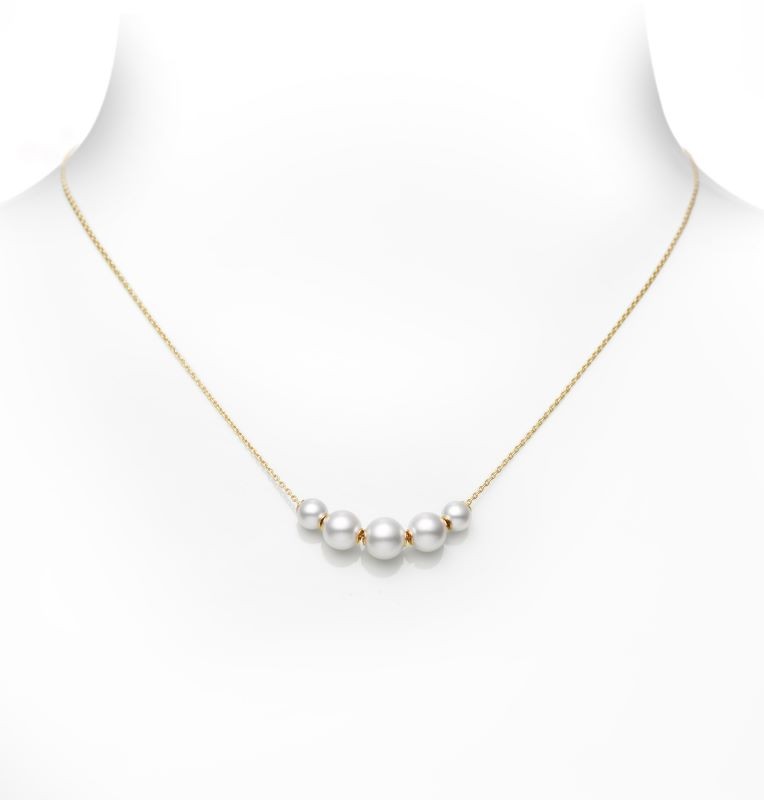 18k Yellow Gold 5 Akoya Pearl Chain Necklace