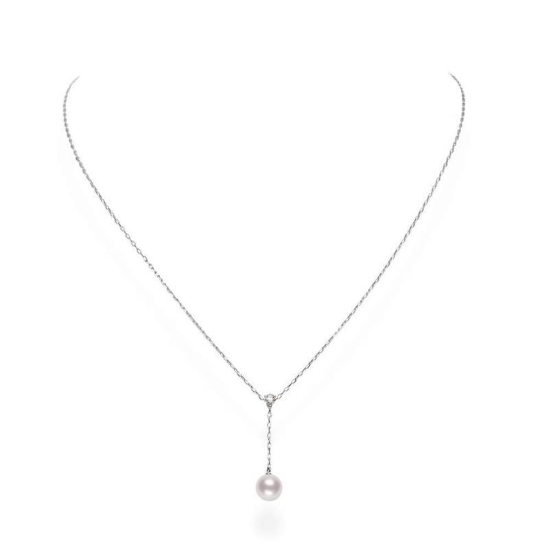 18k White Gold Akoya Pearl Diamond Y Necklace