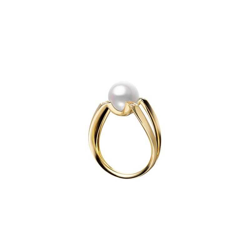 18k Yellow Gold Akoya Pearl M Diamond Ring