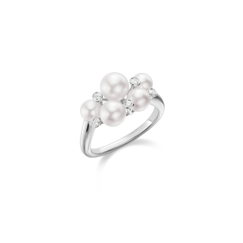 18k White Gold Akoya Pearl Cluster Ring