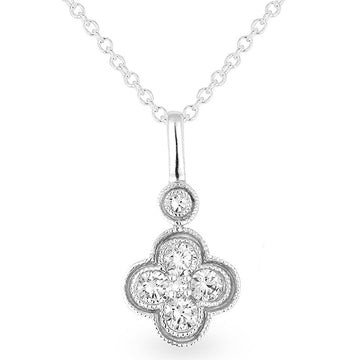 14k White Gold Diamond Clover Necklace