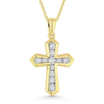 14k Yellow Gold Tapered Diamond Cross Necklace