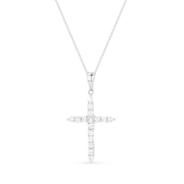14k White Gold Diamond Cross Tapered Tip Necklace