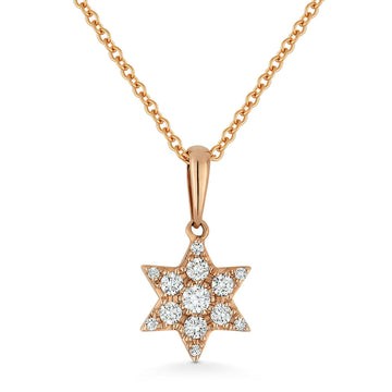 14k Rose Gold Pave Diamond Jewish Star Necklace