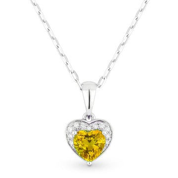14k White Gold Citrine Diamond Heart Necklace