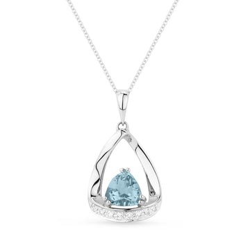 14k White Gold Blue Topaz Center Diamond Floating Necklace
