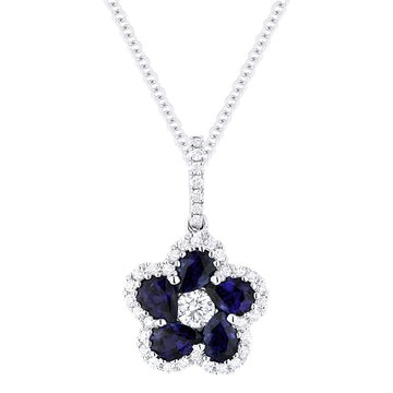 14k White Gold Sapphire Diamond Flower Necklace