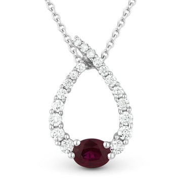 14k White Gold Open Diamond Ruby Teardrop Necklace