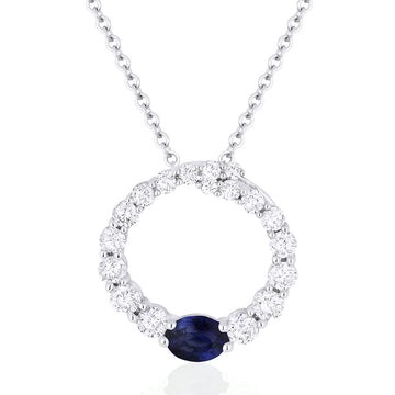 14k White Gold Oval Sapphire Open Circle Bypass Necklace