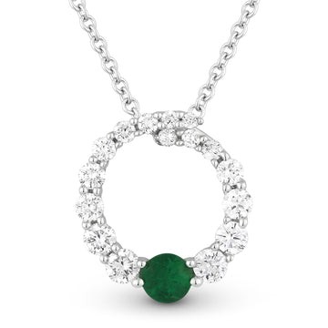 14k White Gold Emerald and Diamond Circle Necklace