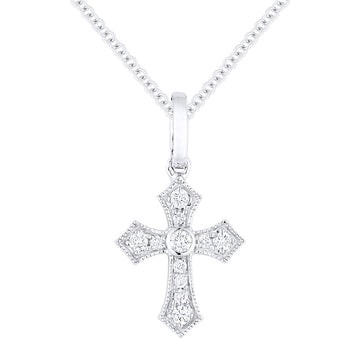 14k White Gold Tapered Diamond Polished Cross Necklace