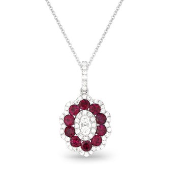 14k White Gold Oval Ruby Flower Bale Necklace