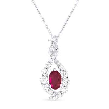 14k White Gold Twisted Diamond Ruby Necklace