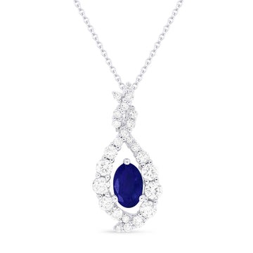 14k White Gold Twisted Sapphire Teardrop Necklace