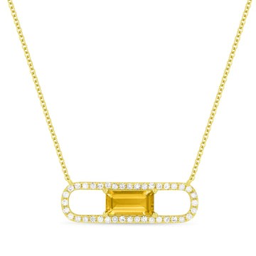 14k Yellow Gold Citrine Oval Pave Diamond Frame Necklace