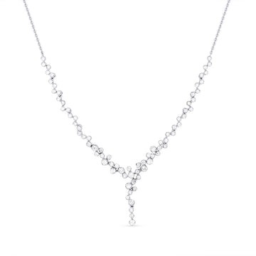 14k White Gold Diamond Cluster Y Necklace